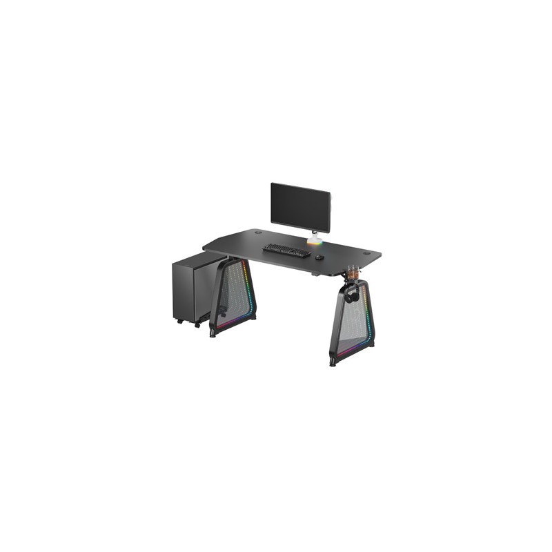 ULTRADESK Biurko dla gracza BOOSTER, 136x70,5 cm, 75 cm, podświetlenie RGB, uchwyt na słuchawki i napój