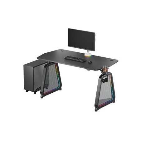 ULTRADESK Biurko dla gracza BOOSTER, 136x70,5 cm, 75 cm, podświetlenie RGB, uchwyt na słuchawki i napój