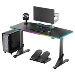ULTRADESK Biurko dla gracza IRON BLACK, 132,5x60,5 cm, 71-81  cm, mechaniczna regulacja wysokości