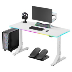 ULTRADESK Biurko dla gracza IRON WHITE, 132,5x60,5 cm, 71-81  cm, mechaniczna regulacja wysokości