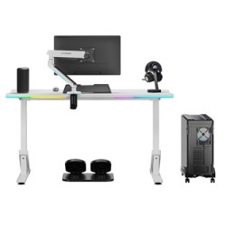 ULTRADESK Biurko dla gracza IRON WHITE, 132,5x60,5 cm, 71-81  cm, mechaniczna regulacja wysokości