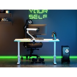 ULTRADESK Biurko dla gracza IRON WHITE, 132,5x60,5 cm, 71-81  cm, mechaniczna regulacja wysokości
