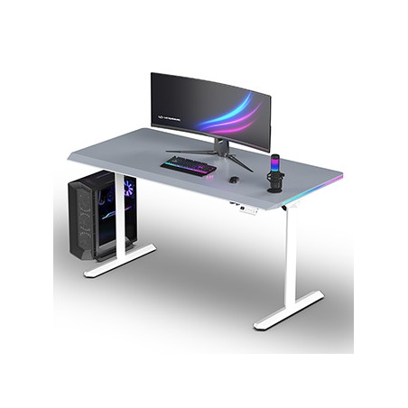 ULTRADESK Biurko dla gracza QUEST, 140x70cm, 72-120cm, biało-szary