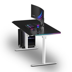 ULTRADESK Biurko dla gracza QUEST, 140x70cm, 72-120cm, biało-czarny
