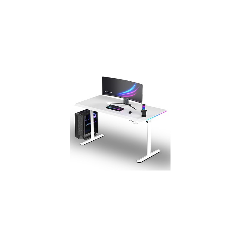 ULTRADESK Biurko dla gracza QUEST, 140x70cm, 72-120cm, biały-biały