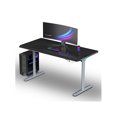 ULTRADESK Biurko dla gracza QUEST, 140x70cm, 72-120cm, szaro-czarny