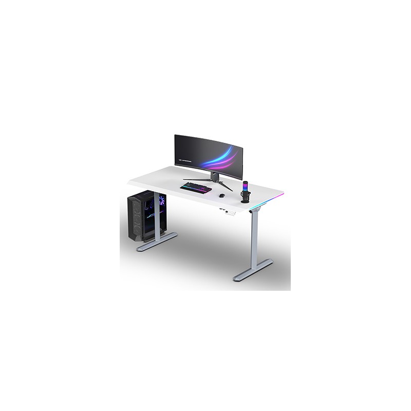 ULTRADESK Biurko dla gracza QUEST, 140x70cm, 72-120cm, szaro-biały