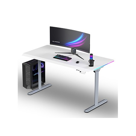 ULTRADESK Biurko dla gracza QUEST, 140x70cm, 72-120cm, szaro-biały