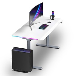 ULTRADESK Biurko dla gracza QUEST, 140x70cm, 72-120cm, szaro-biały