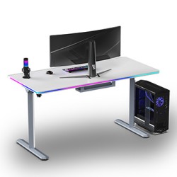 ULTRADESK Biurko dla gracza QUEST, 140x70cm, 72-120cm, szaro-biały