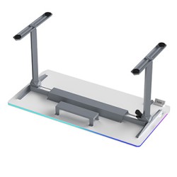 ULTRADESK Biurko dla gracza QUEST, 140x70cm, 72-120cm, szaro-biały