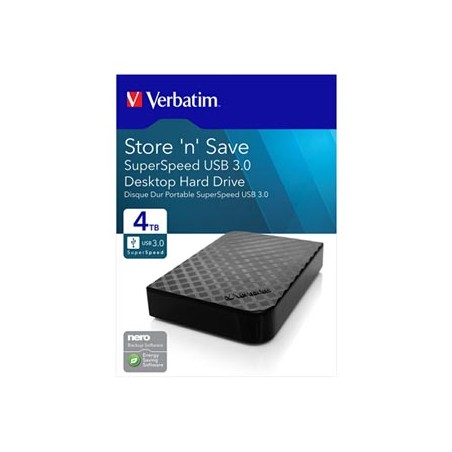 Verbatim zewnętrzny dysk twardy, Store N Save, 3.5", USB 3.0 (3.2 Gen 1), 4TB, 4000GB, 47685, czarny