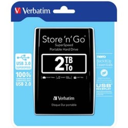 Verbatim zewnętrzny dysk twardy, Store N Go, 2.5", USB 3.0 (3.2 Gen 1), 2TB, 2000GB, 53177, czarny