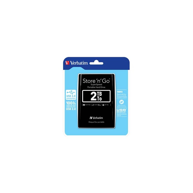 Verbatim zewnętrzny dysk twardy, Store N Go, 2.5", USB 3.0 (3.2 Gen 1), 2TB, 2000GB, 53177, czarny