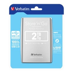 Verbatim zewnętrzny dysk twardy, Store N Go, 2.5", USB 3.0 (3.2 Gen 1), 2TB, 2000GB, 53189, srebrny