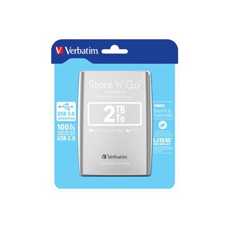 Verbatim zewnętrzny dysk twardy, Store N Go, 2.5", USB 3.0 (3.2 Gen 1), 2TB, 2000GB, 53189, srebrny