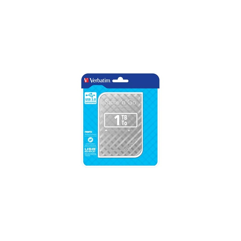 Verbatim zewnętrzny dysk twardy, Store N Go, 2.5", USB 3.0 (3.2 Gen 1), 1TB, 1000GB, 53197, srebrny