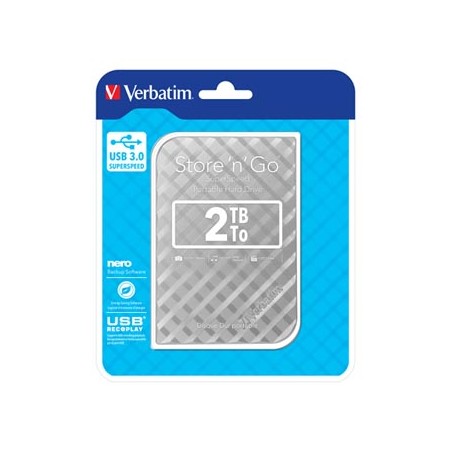 Verbatim zewnętrzny dysk twardy, Store N Go, 2.5", USB 3.0 (3.2 Gen 1), 2TB, 2000GB, 53198, srebrny