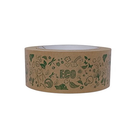 Papierowa taśma samoprzylepna ECO hot melt, brązowa z nadrukiem, 48mm, 50m