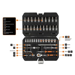 Zestaw kluczy nasadowych, stal chromowo-wanadowa, walizka, Neo Tools
