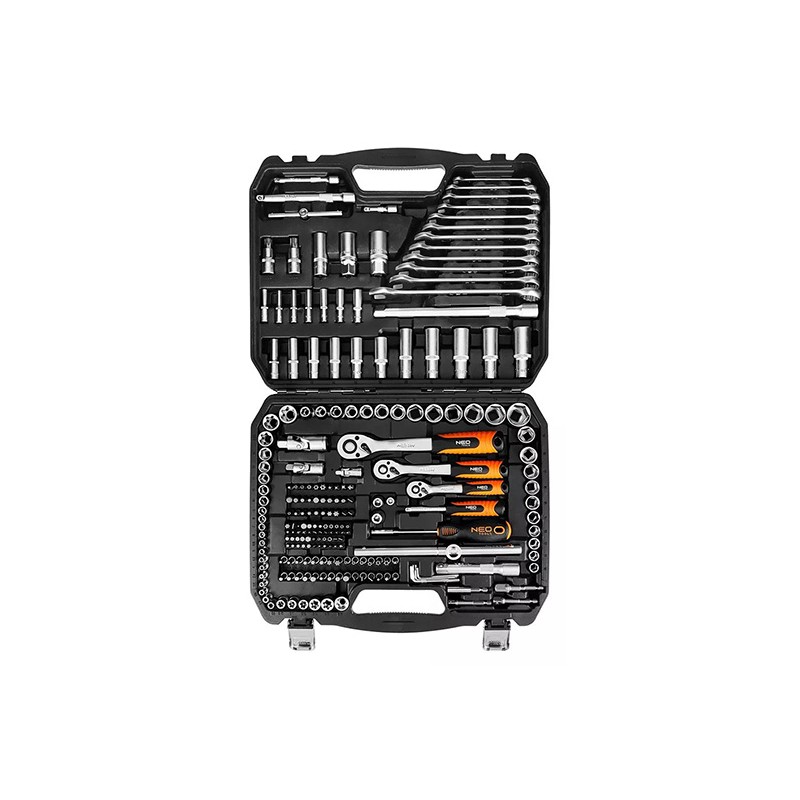 Zestaw kluczy nasadowych, 10-220, 220 szt, rozmiary 1/4, 1/2, 3/8, walizka, NEO TOOLS