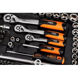Zestaw kluczy nasadowych, 10-220, 220 szt, rozmiary 1/4, 1/2, 3/8, walizka, NEO TOOLS