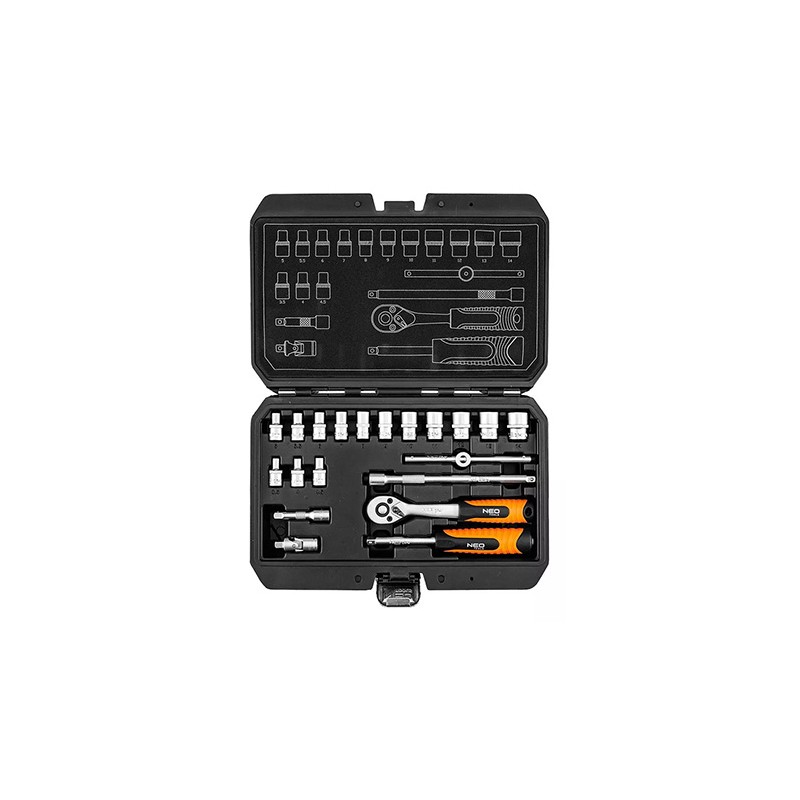 Zestaw kluczy nasadowych, 10-230, 20 szt, rozmiar 1/4, walizka, NEO TOOLS