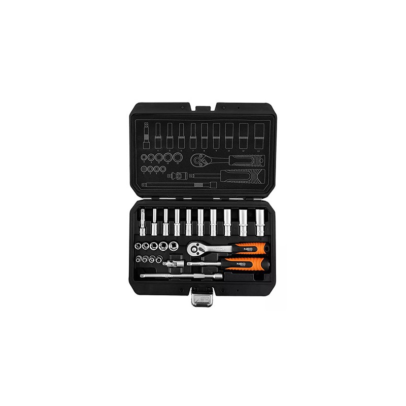 Zestaw kluczy nasadowych, 10-231, 23 szt, rozmiar 1/4, walizka, NEO TOOLS