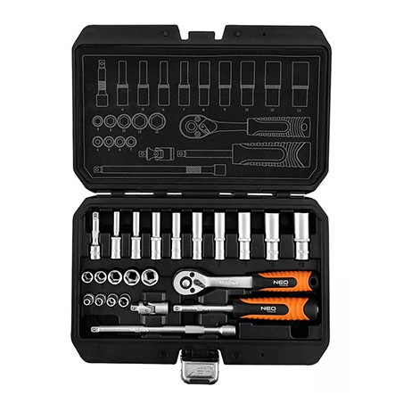 Zestaw kluczy nasadowych, 10-231, 23 szt, rozmiar 1/4, walizka, NEO TOOLS