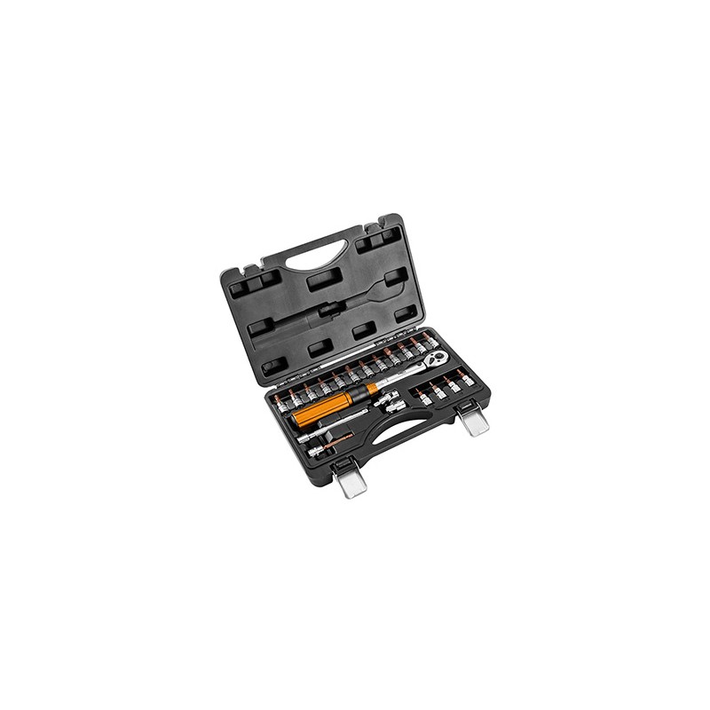 Klucz dynamometryczny z zestawem końcówek, 08-821, 21 szt, rozmiar 1/4,  5 - 25 Nm, walizka,, NEO TOOLS