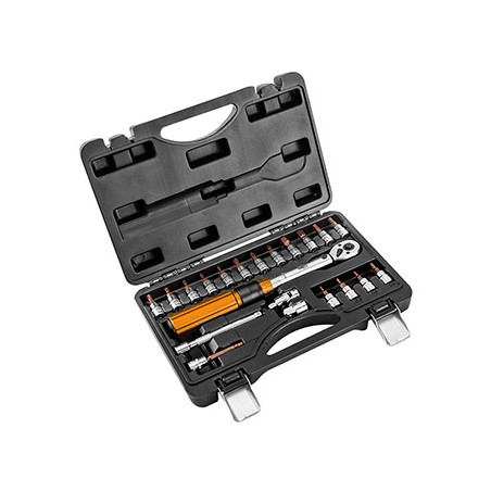 Klucz dynamometryczny z zestawem końcówek, 08-821, 21 szt, rozmiar 1/4,  5 - 25 Nm, walizka,, NEO TOOLS