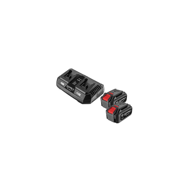 Zestaw, podwójna ładowarka + akumulatory 2x 4Ah, 230V, 58GE134, Energy+, Graphite
