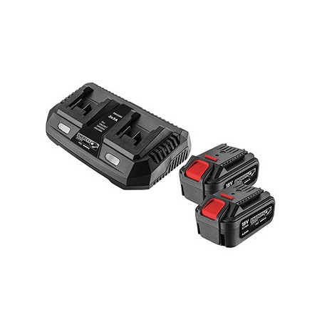 Zestaw, podwójna ładowarka + akumulatory 2x 4Ah, 230V, 58GE134, Energy+, Graphite