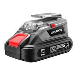 Adapter USB + latarka LED, 18V, Energy+, Graphite