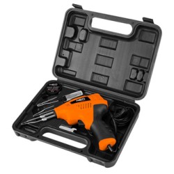 Lutownica z walizką 200W, NEO TOOLS 19-152, regulacja temp., ergonomiczny uchwyt, plastik, pomarańczowa