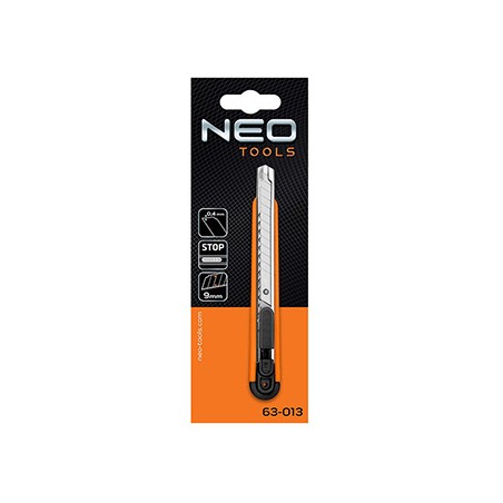 Neo Tools nóż z kołkiem odłamującym, 0.4mm, 216mm, metalowe prowadnice, obudowa z tworzywa sztucznego
