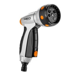 NEO TOOLS Zraszacz pistoletowy 7 funkcji, blokada spustu, pomarańczowo-czarna, 15-706