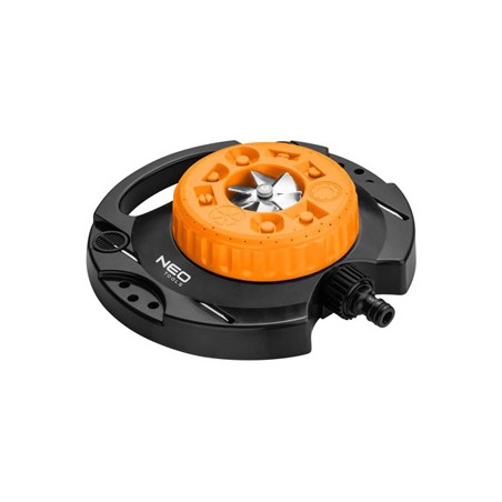 NEO TOOLS zraszacz obrotowy, 9 funkcji nawadnia powierzchnię od 35 do 95 m2, 1/2" i 3/4", pomarańczowo-czarny, 15-780