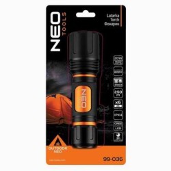 Latarka LED, 6xAA, aluminium, czarna, Funkcja zoom, 3 rodzaje świecenia ,IPX4