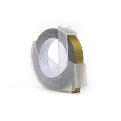 Taśma 3D JetWorld Zamiennik Dymo Biały na Złotym (do wytłaczania, emboss) 9mm x 3m (S0898190) (10szt.)