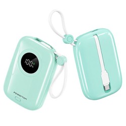 Powerton ENERGY PASTEL EDITION Powerbank 10000mAh, 2x USB-C, 22.5W, zintegrowane kable, miętowa