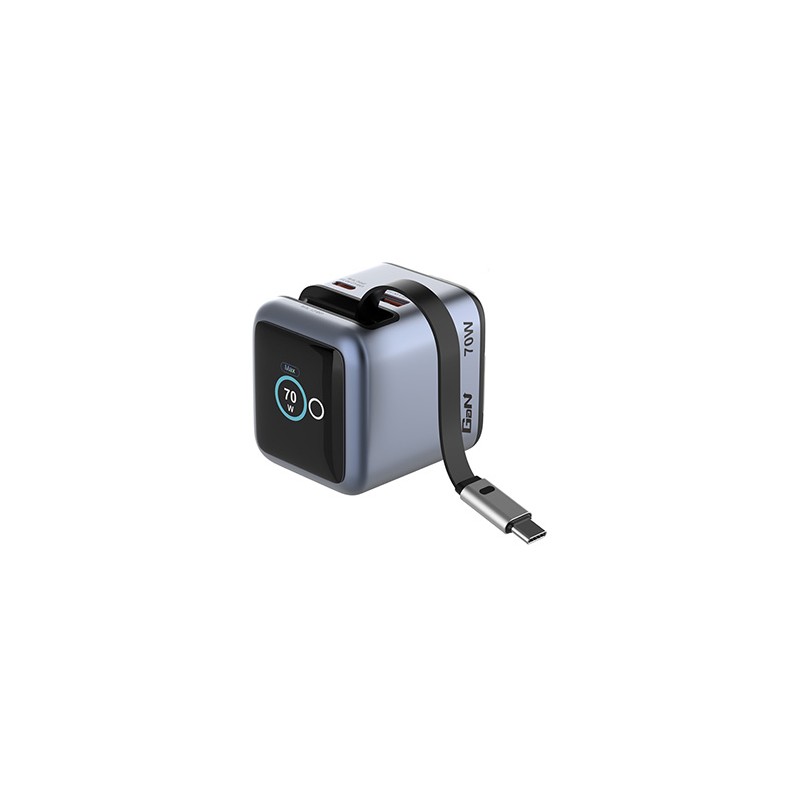 Verbatim, Mini ładowarka GaN z wyświetlaczem i kablem 1 x USB-C / 1 x USB-A, szara, 70 W, Wymienne wtyczki EU, UK, USA
