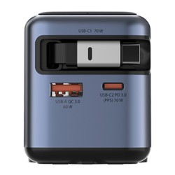 Verbatim, Mini ładowarka GaN z wyświetlaczem i kablem 1 x USB-C / 1 x USB-A, szara, 70 W, Wymienne wtyczki EU, UK, USA