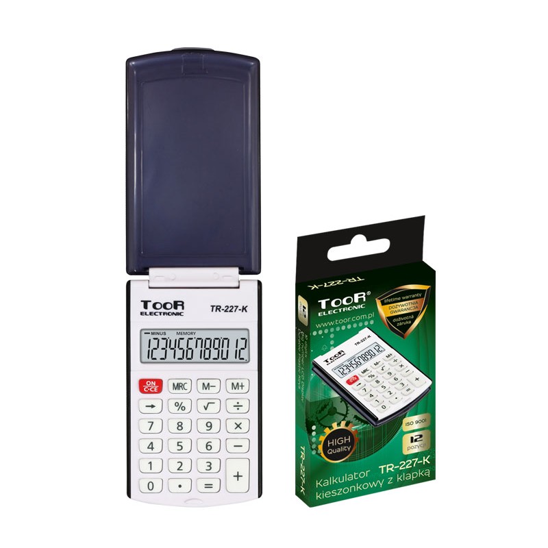 Kalkulator kieszonkowy TOOR TR-227 12-pozycyjny z klapką Kalkulator kieszonkowy TOOR TR-227 12-pozycyjny z klapką