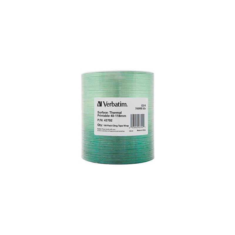 Verbatim CD-R, 43792, Thermal Printable - No ID Brand, 100-pack, 700MB, 52x, 100 Pack Wrap Spindle, do archiwizacji danych