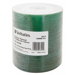 Verbatim CD-R, 43792, Thermal Printable - No ID Brand, 100-pack, 700MB, 52x, 100 Pack Wrap Spindle, do archiwizacji danych