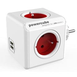Listwa zasilająca 240V, CEE7 (widelec) - POWERCUBE, 0.1m, ORIGINAL USB, czerwona, POWERCUBE, 4 gniazdka + 2 porty USB