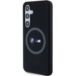 BMW nakładka do Samsung Galaxy S24 czarna M Silicone Printed Ring MagSafe