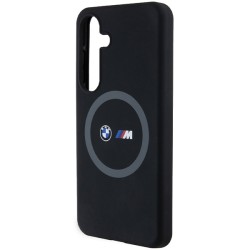 BMW nakładka do Samsung Galaxy S24 czarna M Silicone Printed Ring MagSafe