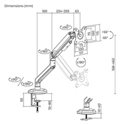 Powerton ERGO VISTA Regulowany uchwyt na monitor, czarny, 2-9KG, zacisk, 17"- 32", 75x75/100x100